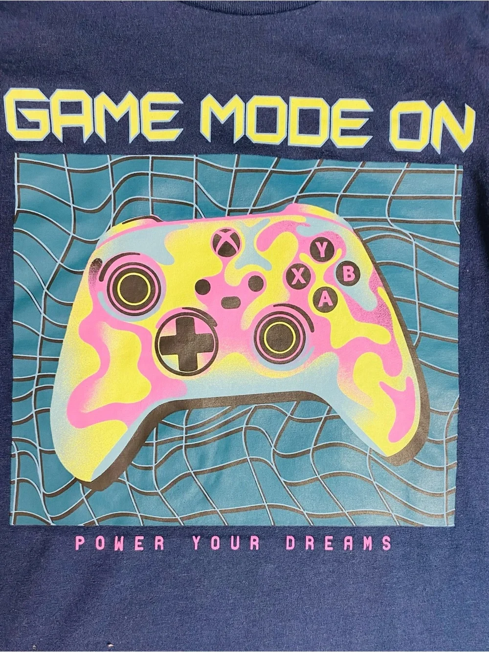 Game Mode On Neon Controller Graphic Tee - Navy